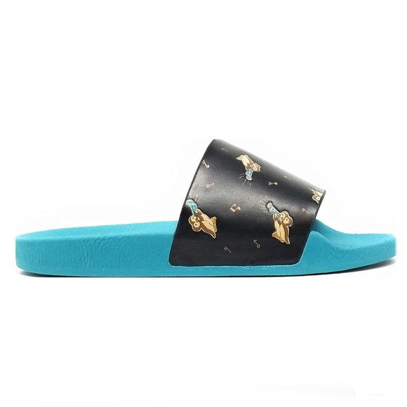 COACH Udele Bird Printed Slides Slip Ons Water Resistant Pool Beach Turquoise - Picture 5 of 10